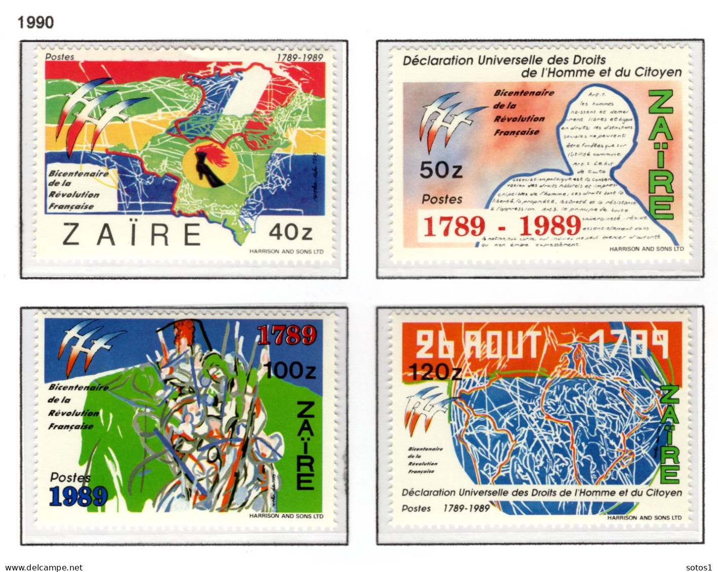 ZAIRE 1331/1334 MNH 1990 - 200e Verjaardag Van De Franse Revolutie - Unused Stamps