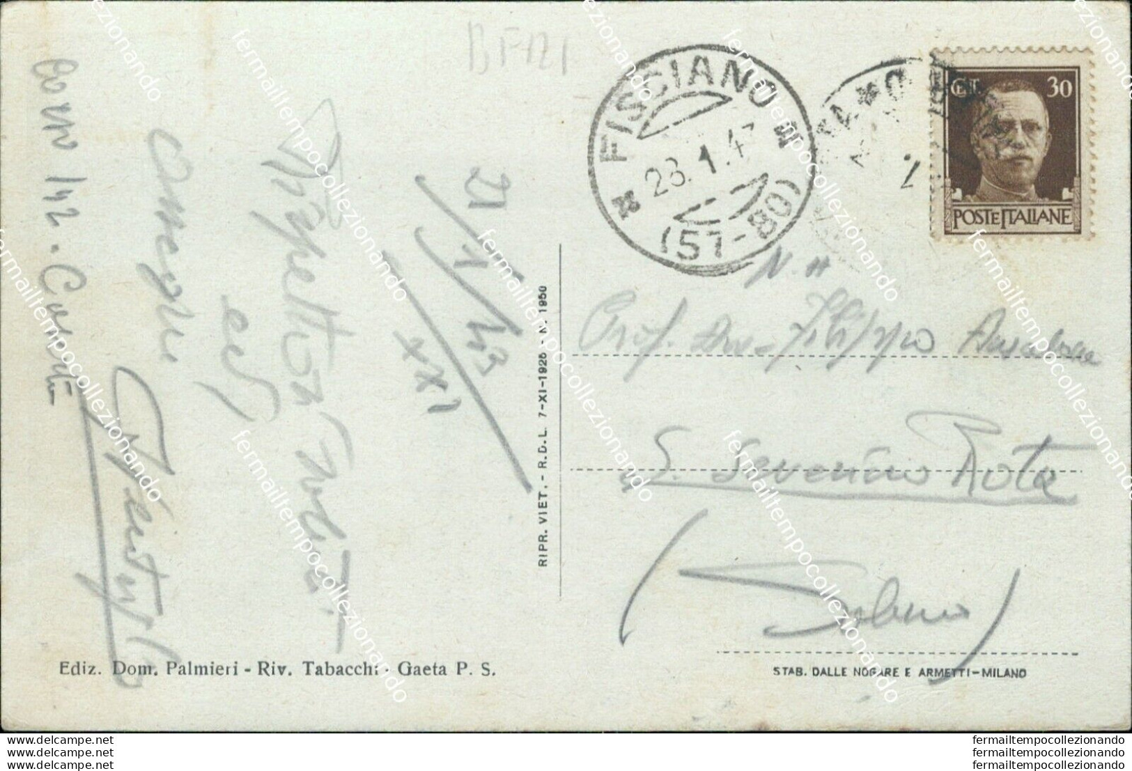 Bf121 Cartolina Gaeta Via Bonomo 1943 Provincia Di Latina Leggermente Scollata - Latina