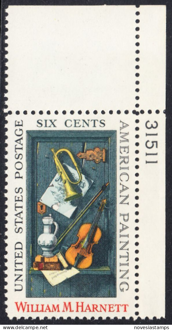 !a! USA Sc# 1386 MNH SINGLE From Upper Left Corner W/ Plate-# 31511 - William M. Harnett - Neufs