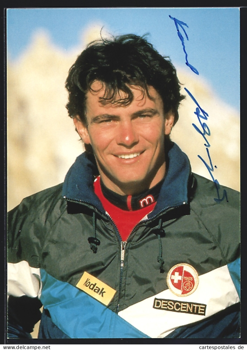 AK Skisportler Karl Alpiger, Portrait, Autograph  - Wintersport