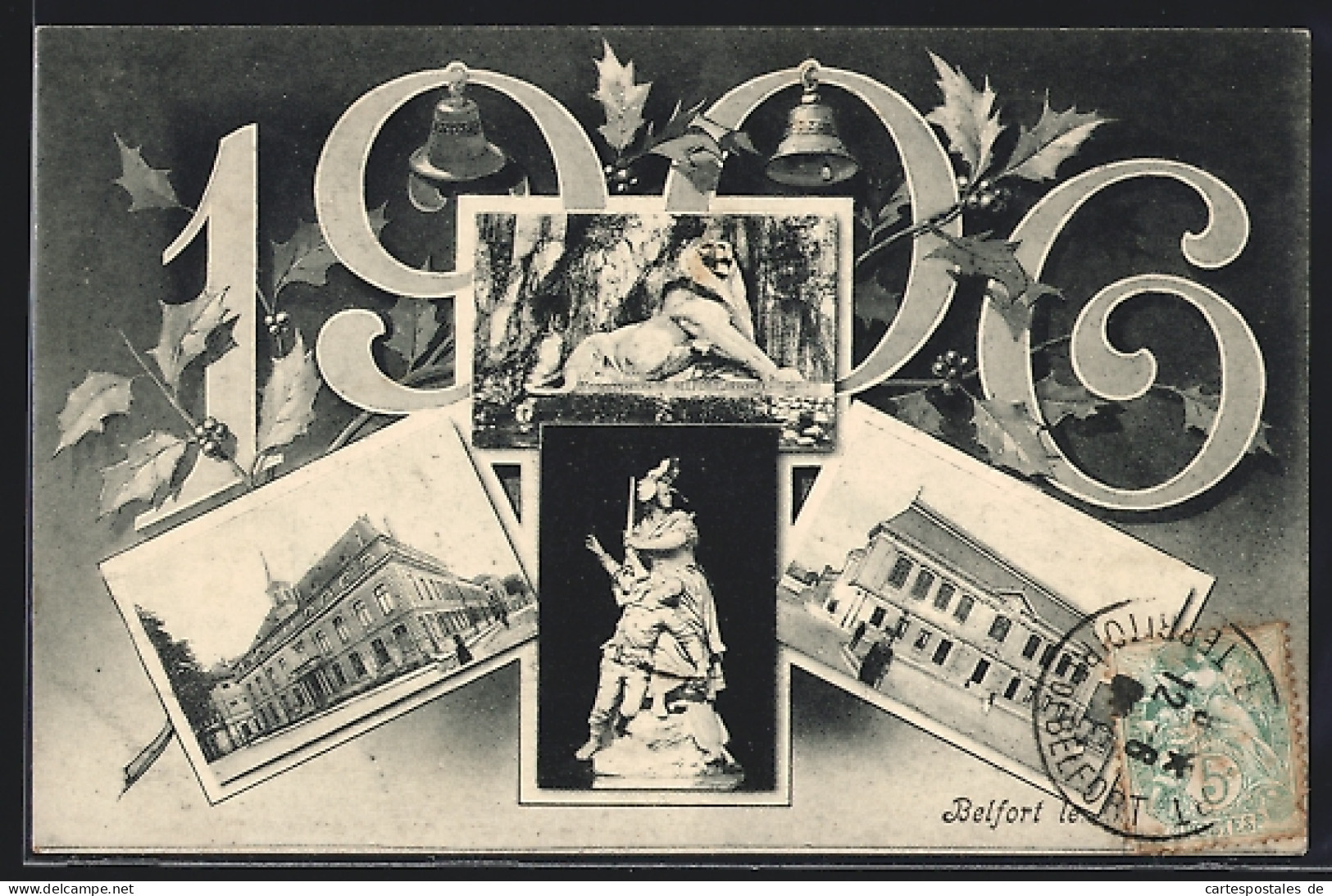 CPA Belfort, Monument, Löwen-Statue, Gebäude, 1906  - Belfort - Stad
