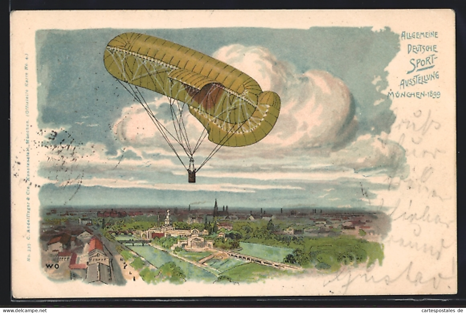 Lithographie München, Allgemeine Deutsche Sport-Ausstellung 1899, Teilansicht Mit Fesselballon  - Exhibitions