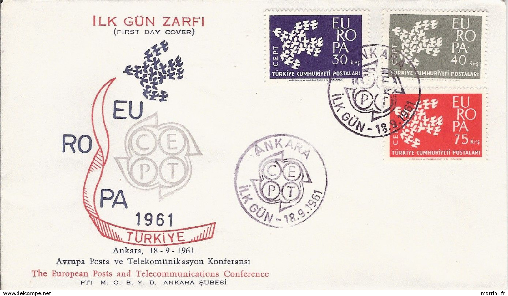 TURQUIE TYRKEY TURKIYE ANKARA ILK GUN ZARFI EUROPA CEPT 1961 FDC ERSTTAG 1 ER JOUR - 1961