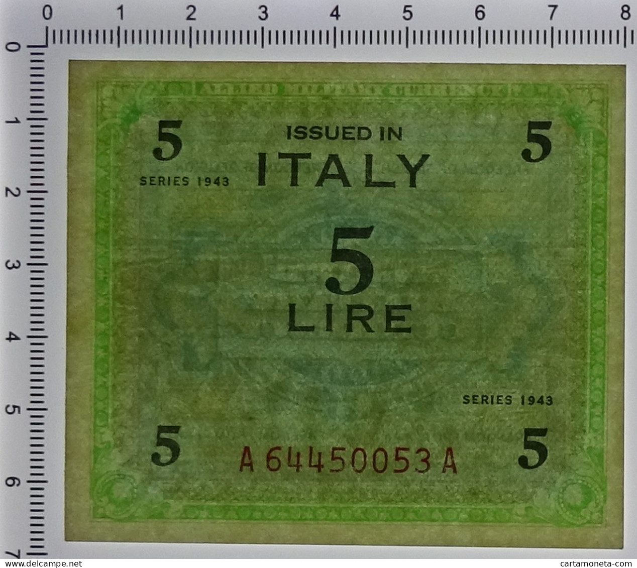 5 LIRE OCCUPAZIONE AMERICANA IN ITALIA MONOLINGUA FLC 1943 FDS-/FDS - Occupazione Alleata Seconda Guerra Mondiale