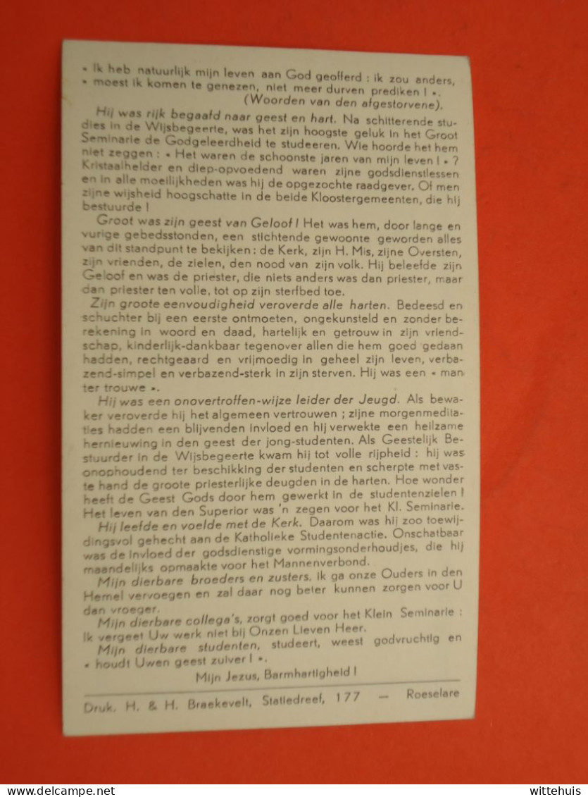 Priester - Pastoor Michiel Vandenbussche Geboren Te Klerken 1904  Overleden Te Roeselare  1945   (2scans) - Religione & Esoterismo