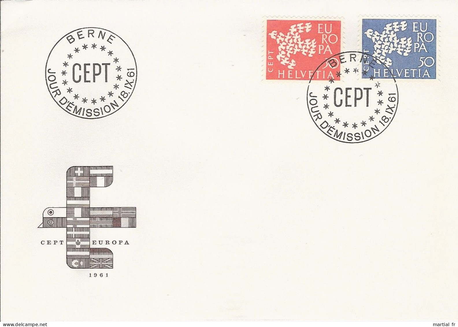 SUISSE HELVETIA BERNE AUSGABETAG ILK GUN ZARFI EUROPA CEPT 1961 FDC ERSTTAG 1 ER JOUR - 1961