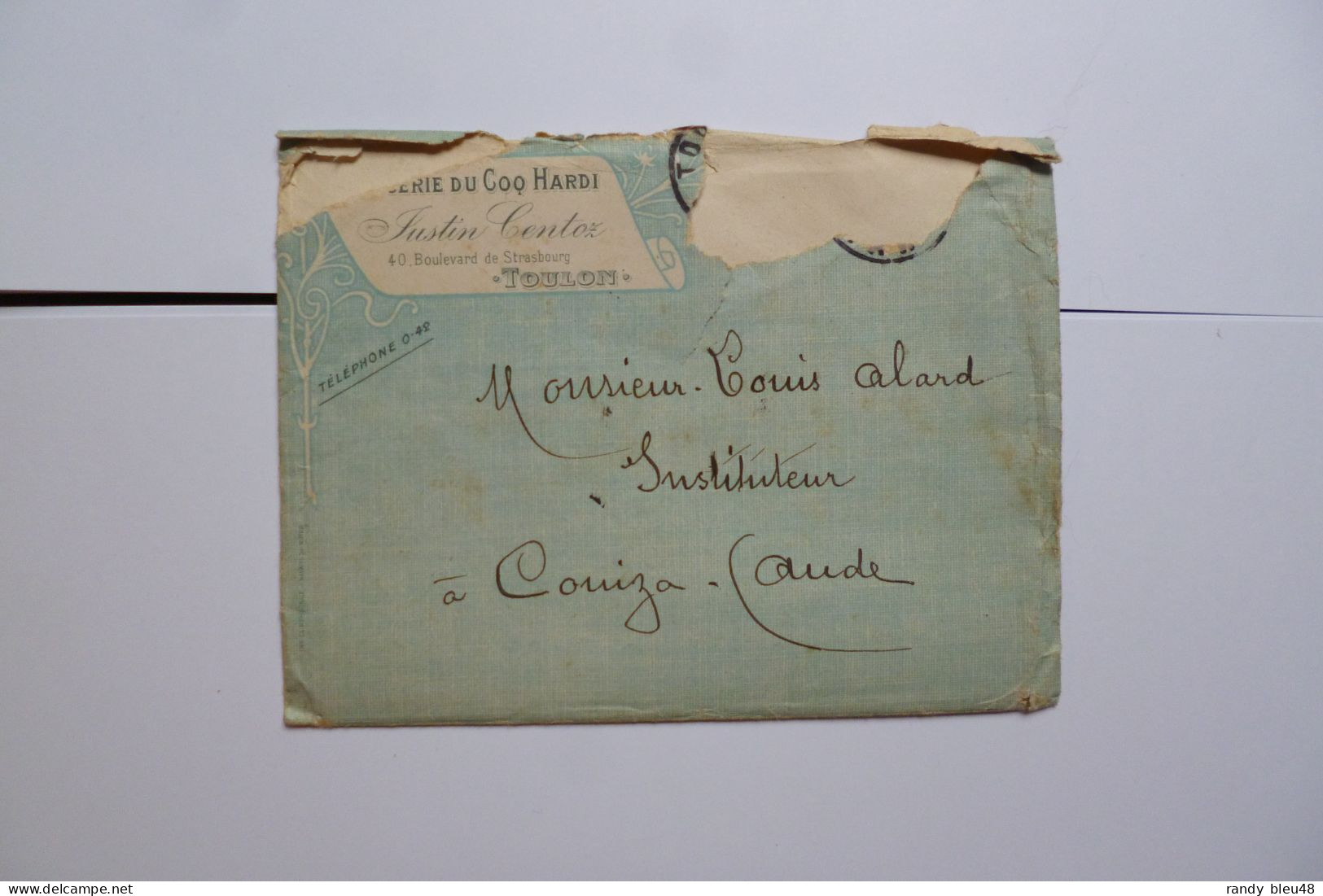 Lettre Brasserie COQ HARDI - Toulon Vers COUIZA  ( Aude )   - 1909 - Avec Enveloppe -  DUJARDIN BEAUMETZ - Lebensmittel