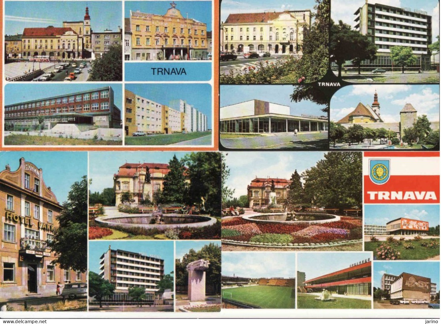 Slovakia, 4 X Trnava, Divadlo, Stadium, Učnovská škola, Kino, Pedagogická Fakulta, Hotel Karpaty,...unused - Slovakia