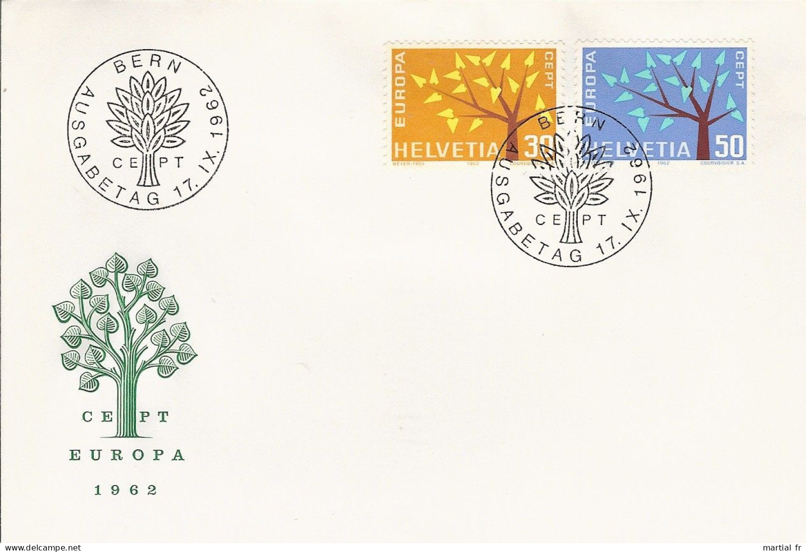 SUISSE HELVETIA BERNE AUSGABETAG ILK GUN ZARFI EUROPA CEPT 1962 FDC ERSTTAG 1 ER JOUR - 1962