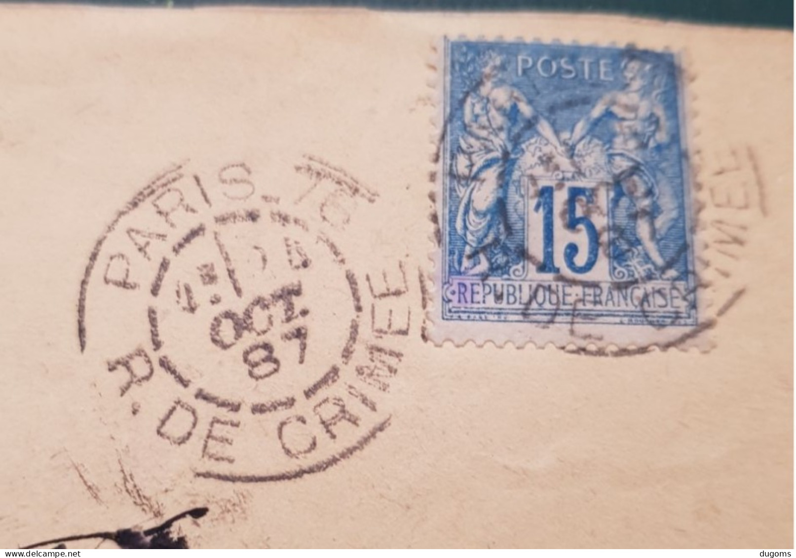 LETTRE TYPE SAGE OBLITERATION PARIS 76 R DE CRIMEE / DATEUR MIXTE - 1877-1920: Semi Modern Period