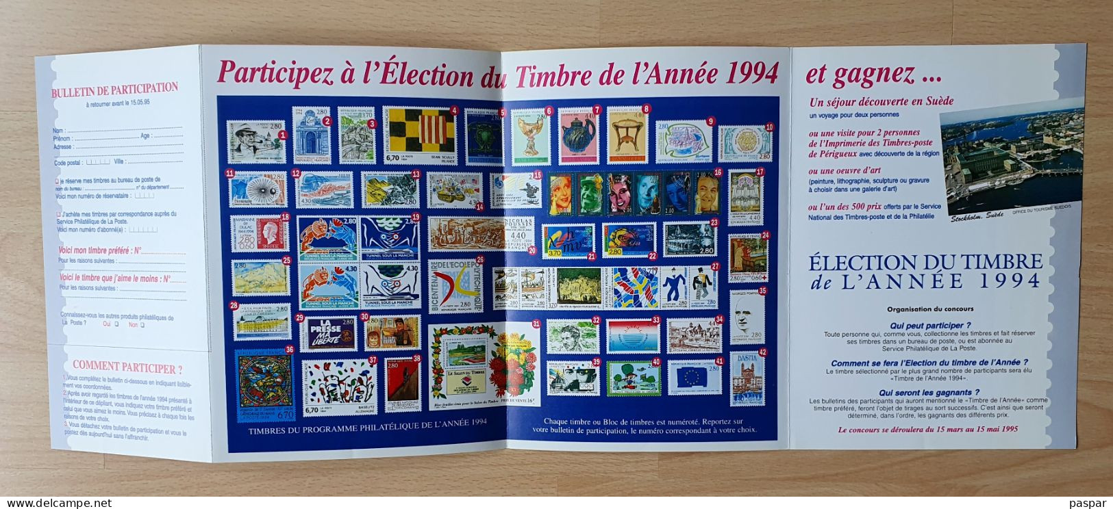 France - Grand Concours Organisé Par La Poste - Élection Du Timbre De L'année 1994 - Avec Réponse T - Documents De La Poste