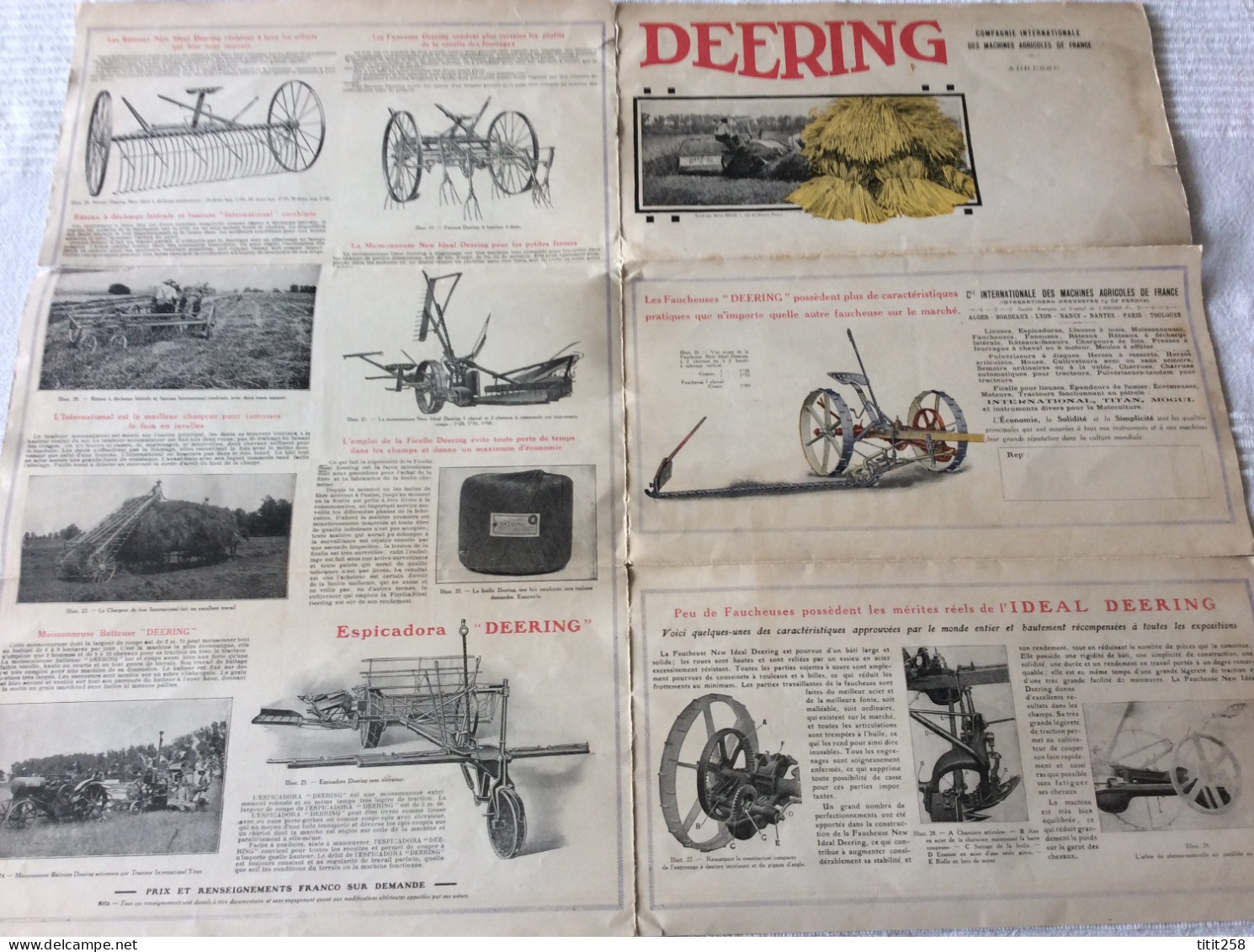 Brochure Dépliant Affiche Machines Agricoles DEERING Faucheuse Moissonneuse Batteuse Tracteurs - Reclame