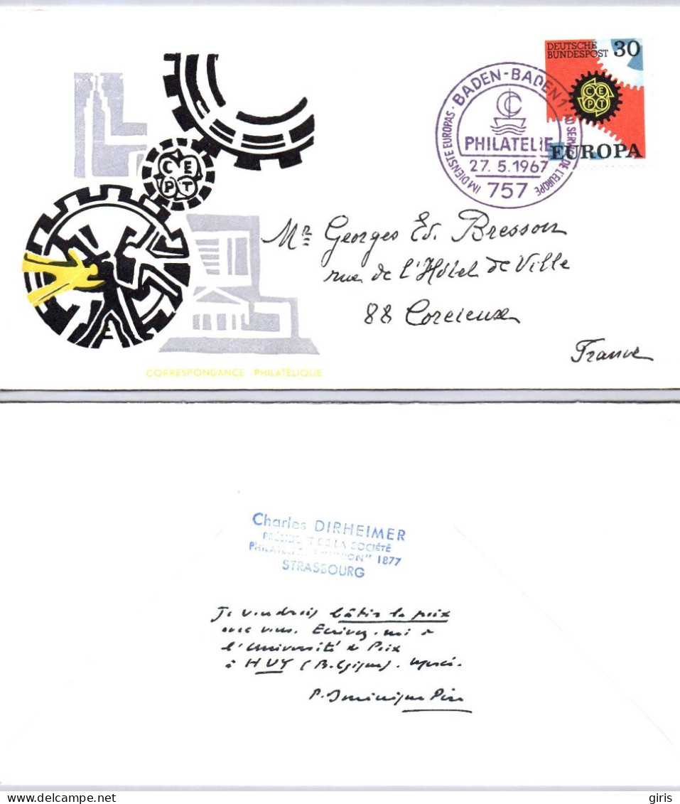 Allemagne - Europa - Lettre Poststempel Baden Baden 1967 - Autres & Non Classés