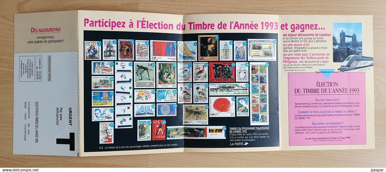 France - Grand Concours Organisé Par La Poste - Élection Du Timbre De L'année 1993 - Avec Réponse T - Documents Of Postal Services