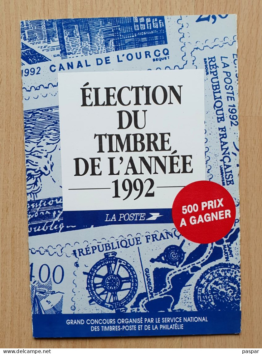 France - Grand Concours Organisé Par La Poste - Élection Du Timbre De L'année 1992 - Avec Réponse T - Documents Of Postal Services