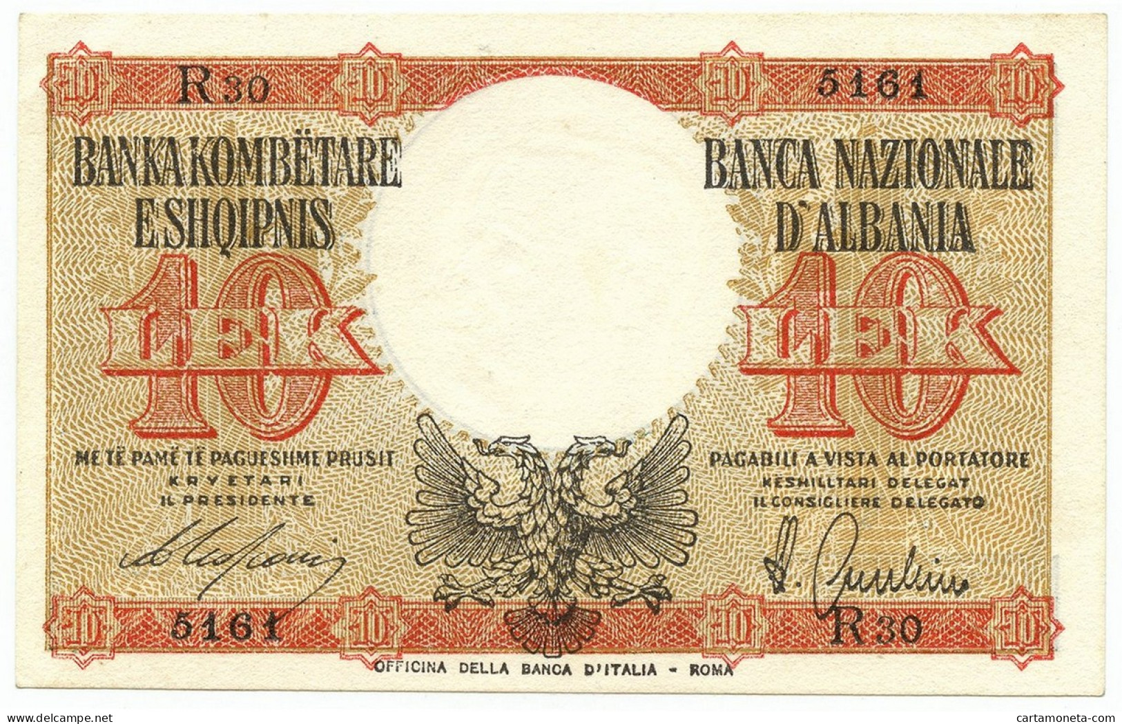 10 LEK REGNO D'ITALIA E ALBANIA BANCA NAZIONALE D'ALBANIA LUGLIO 1940 SUP+ - Unclassified