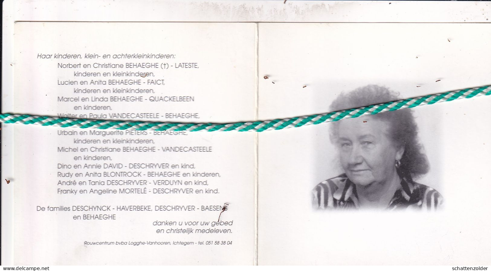 Laura Deschynck-Deschryver, Ingelmunster 1929, Torhout 2007. Foto - Obituary Notices