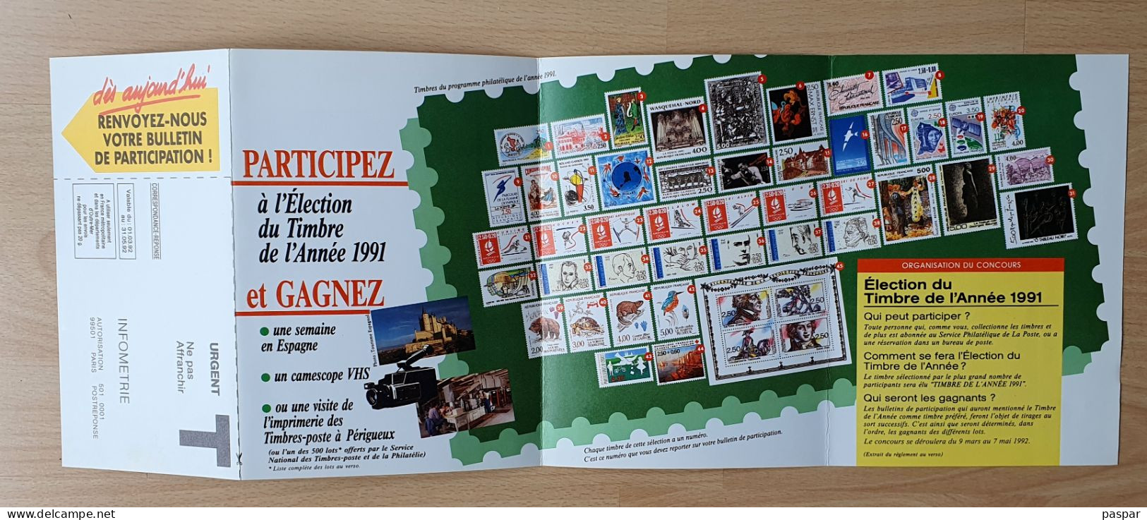 France - Grand Concours Organisé Par La Poste - Élection Du Timbre De L'année 1991 - Avec Réponse T - Documents De La Poste