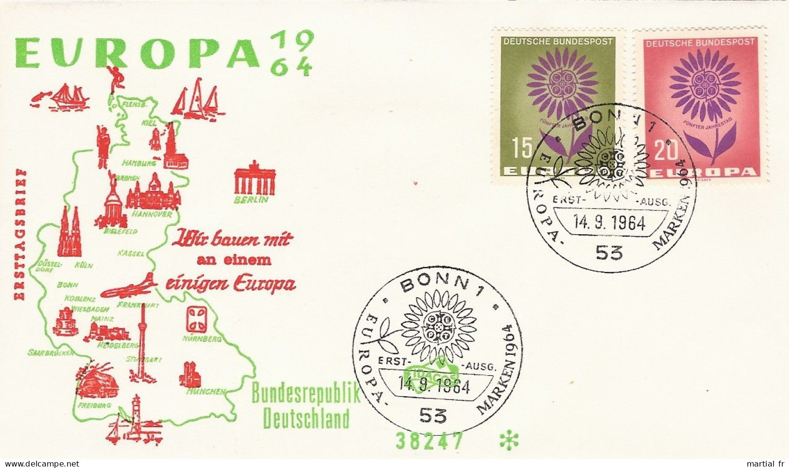 ALLEMAGNE DEUTSCHLAND GERMANY ALEMANIA  AUSGABETAG ILK GUN ZARFI EUROPA CEPT 1964 BONN FDC ERSTTAG 1 ER JOUR - 1964