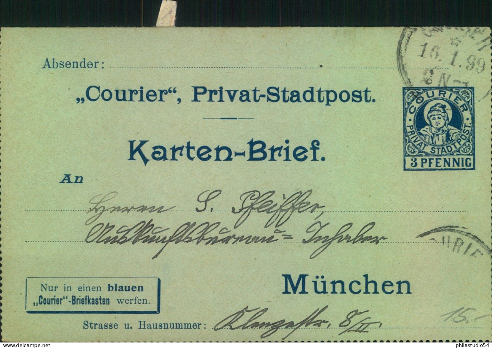 1899, MÜNCHEN:"Courier", Gebrachter Kartenbrief - Postes Privées & Locales