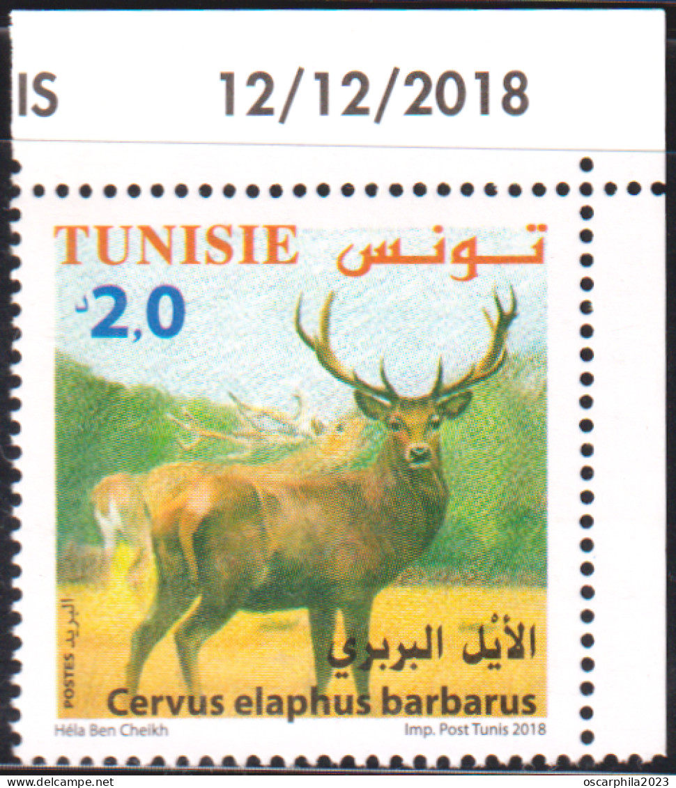 2018 - Tunisie - Faune Terrestre Et Maritime En Tunisie, ---  Cervus Elaphus ---- 1V Coin Daté   -MNH***** - Sonstige & Ohne Zuordnung