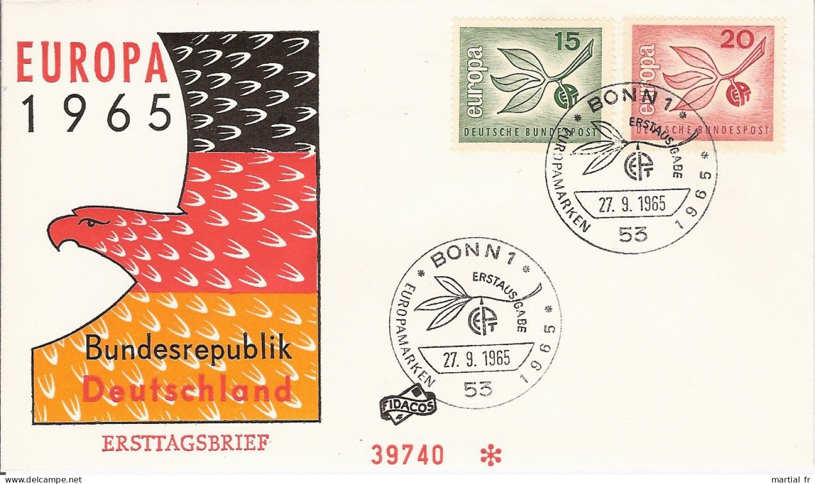 ALLEMAGNE DEUTSCHLAND GERMANY ALEMANIA  AUSGABETAG ILK GUN ZARFI EUROPA CEPT 1965 BONN FDC ERSTTAG 1 ER JOUR - 1965