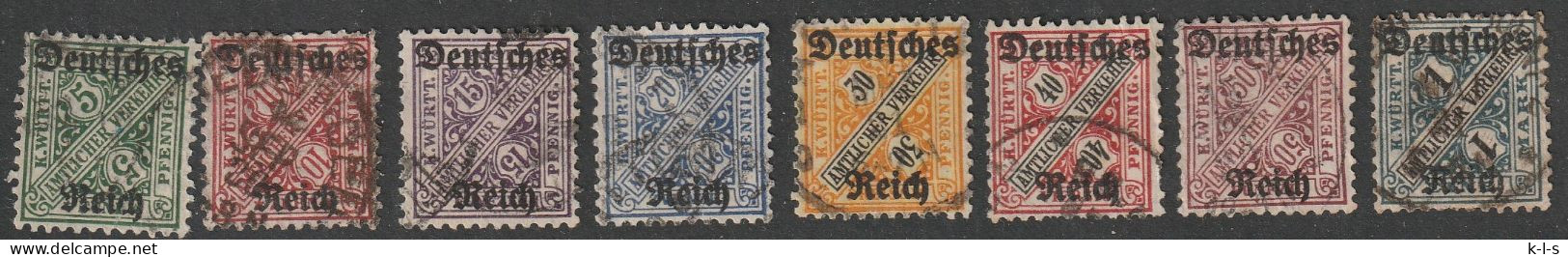 Deut. Reich: 1920, Mi. Nr. 57-64, Neu Gedruckte Dienstmarken Ziffern In Schildern Von Württemberg.  Gestpl./used - Officials