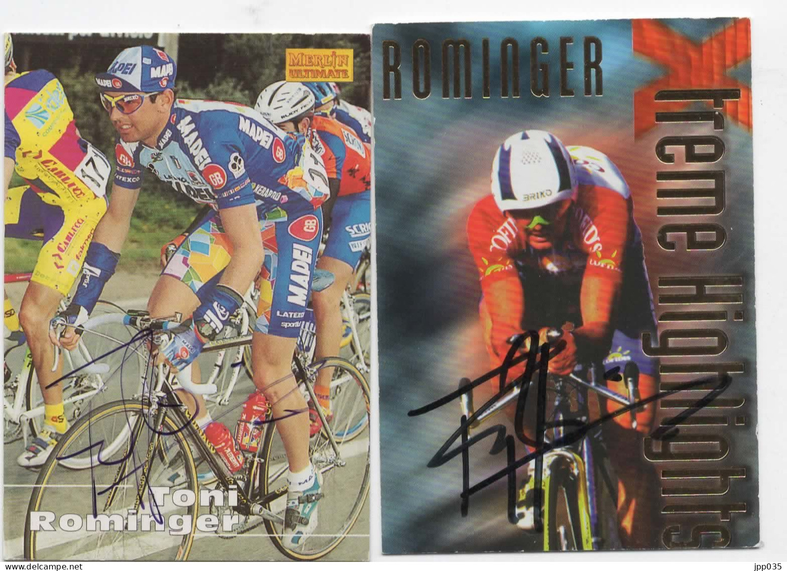 CYCLISME  TOUR DE FRANCE 2 CARTES 6 X 9 DE TONY ROMINGER AVEC SIGNATURE MERLIN 1996 ET EUROSTAR 1997 - Cyclisme