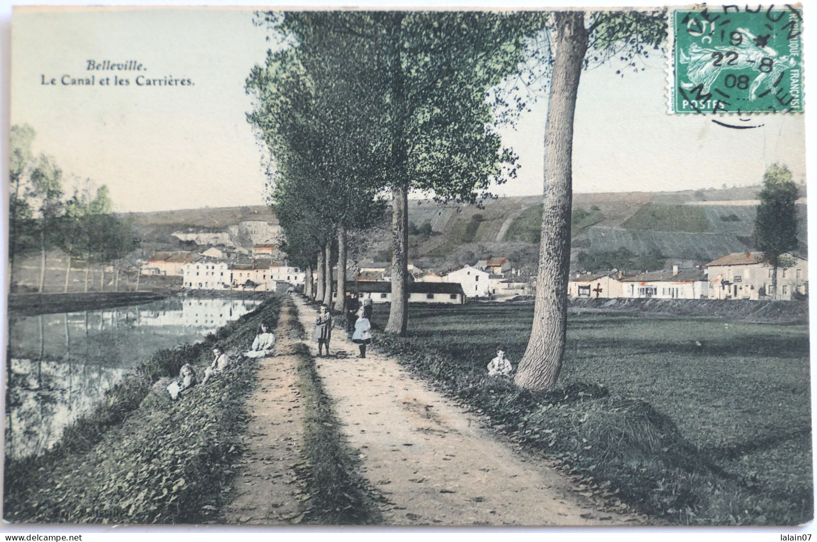 C. P. A. Couleur : 55 : BELLEVILLE : Le Canal Et Les Carrières, Animé, Timbre En 1908 - Autres & Non Classés