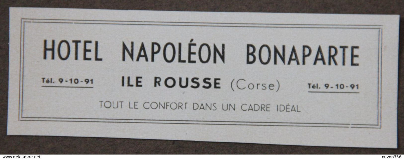 Publicité : Hôtel Napoléon Bonaparte, Ile Rousse (Corse), 1951 - Reclame