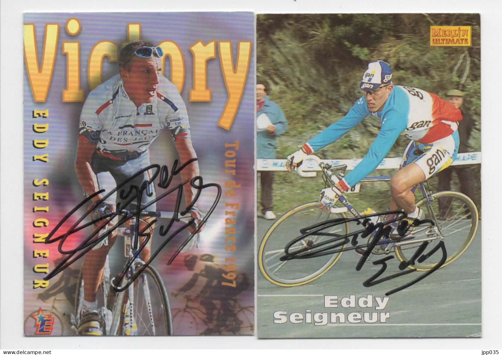 CYCLISME  TOUR DE FRANCE 2 CARTES 6 X 9 DE EDDY SEIGNEUR  AVEC SIGNATURE MERLIN 1996 ET EUROSTAR 1997 - Cyclisme