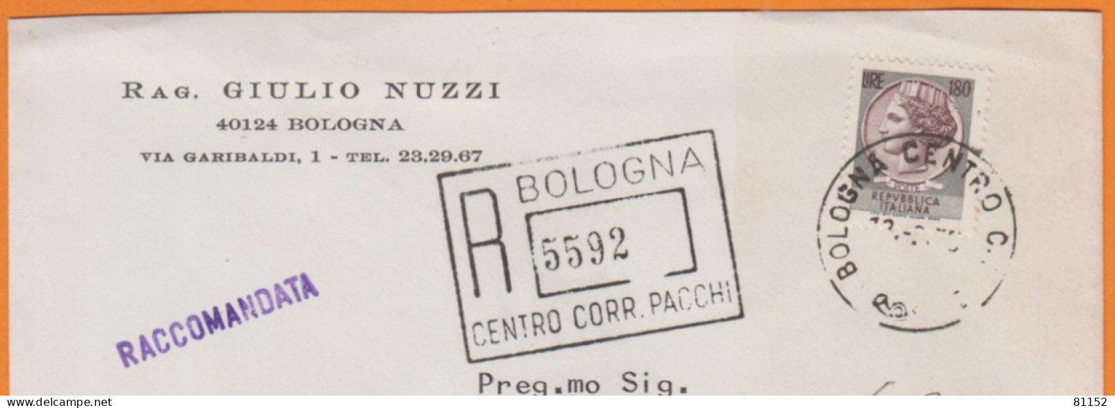ITALIE   Lettre Pub    Recommandée De BOLOGNA  1975     Pour BOLOGNA - 1971-80: Marcofilie