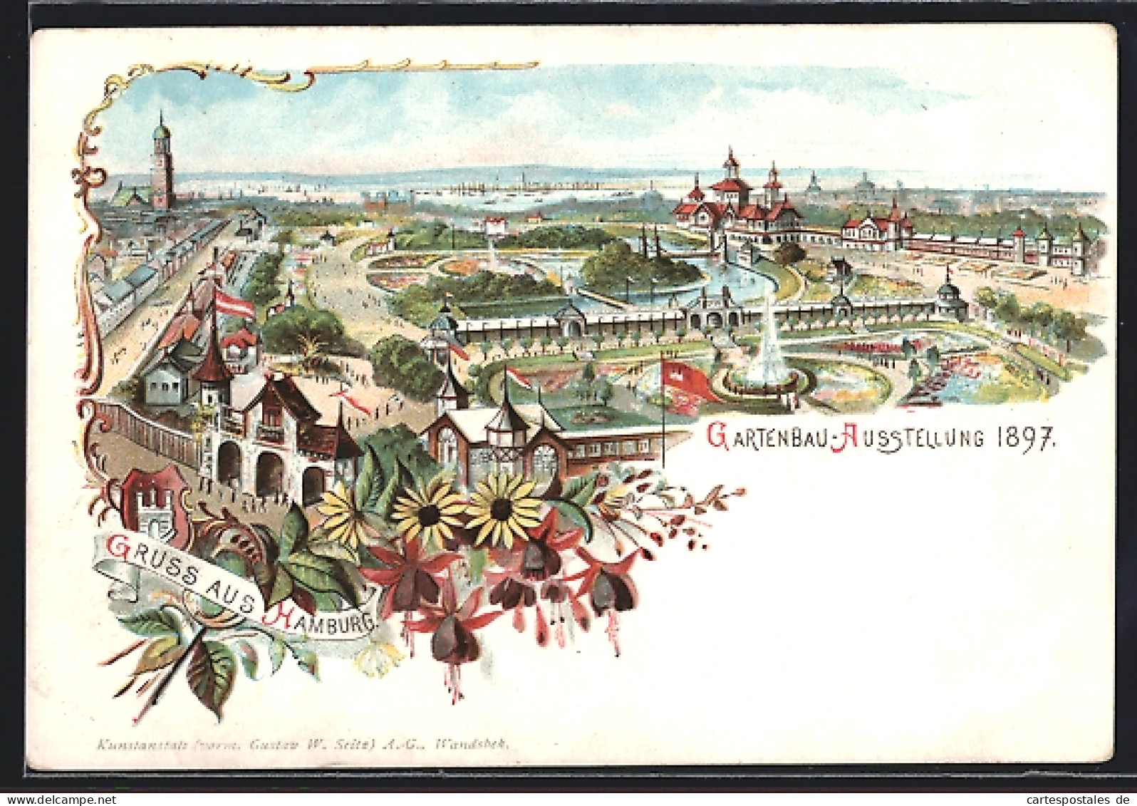 Lithographie Hamburg, Gartenbau-Ausstellung 1897, Ausstellungsgelände  - Exhibitions