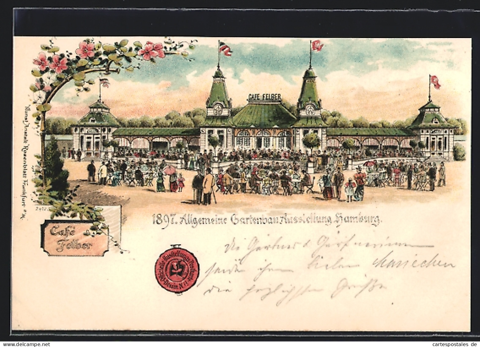 Lithographie Hamburg, Allgemeine Gartenbau-Ausstellung 1897, Cafe Felber  - Exhibitions