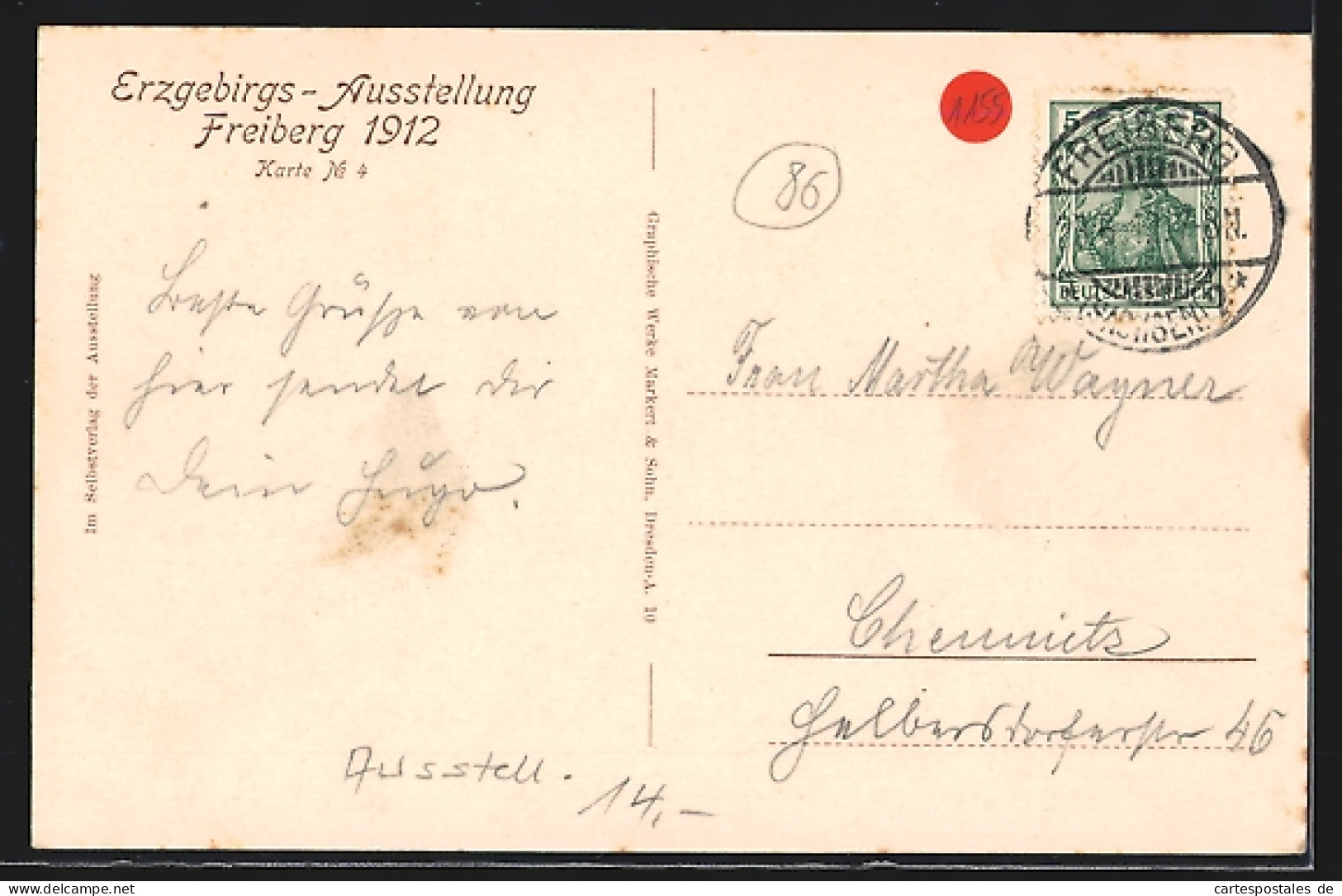 AK Freiberg, Erzgebirgs-Ausstellung 1912, Denkmal Vor Der Bergwerksschule  - Exhibitions