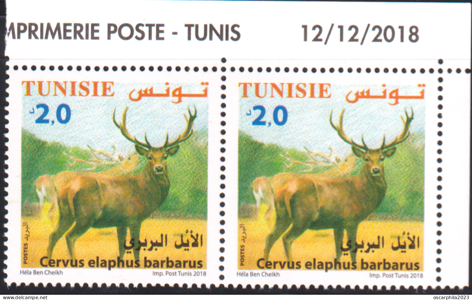 2018 - Tunisie - Faune Terrestre Et Maritime En Tunisie, ---  Cervus Elaphus ----  En Paire 2V Coin Daté   -MNH***** - Tunisie (1956-...)