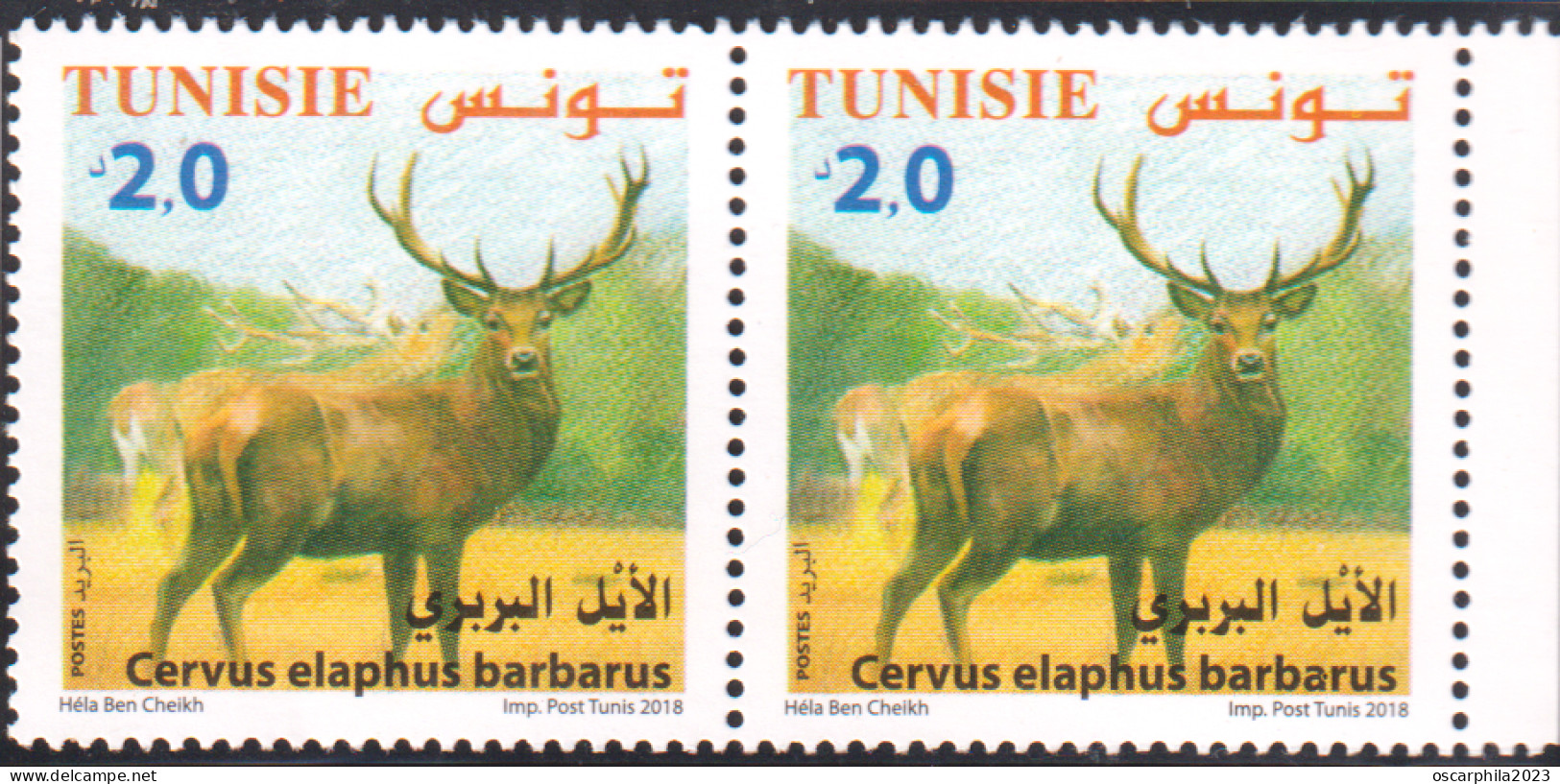 2018 - Tunisie - Faune Terrestre Et Maritime En Tunisie, ---  Cervus Elaphus ----  En Paire 2V   -MNH***** - Tunisie (1956-...)