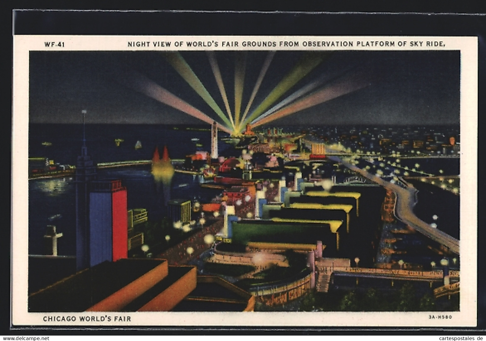 AK Chicago, World`s Fair 1933, Night View Of World`s Fair Grounds Form Observation Platform Of Sky Ride, Ausstellung  - Expositions