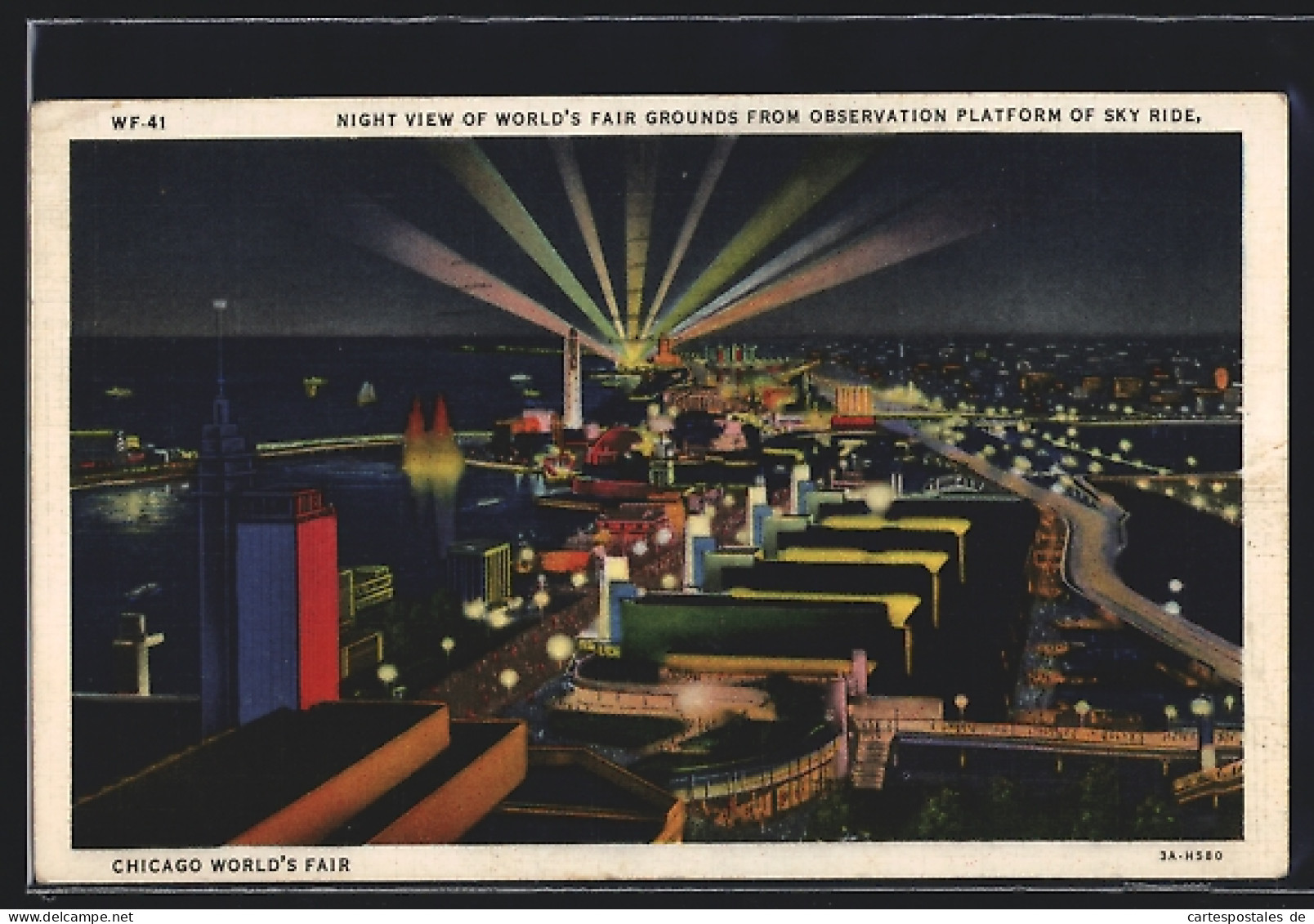 AK Chicago, World`s Fair 1933, Night View Of World`s Fair Grounds From Observation Platform Of Sky Ride, Ausstellung  - Exhibitions