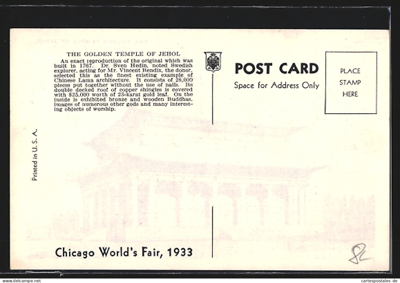 AK Chicago, World`s Fair 1933, The Golden Temple Of Jehol  - Esposizioni