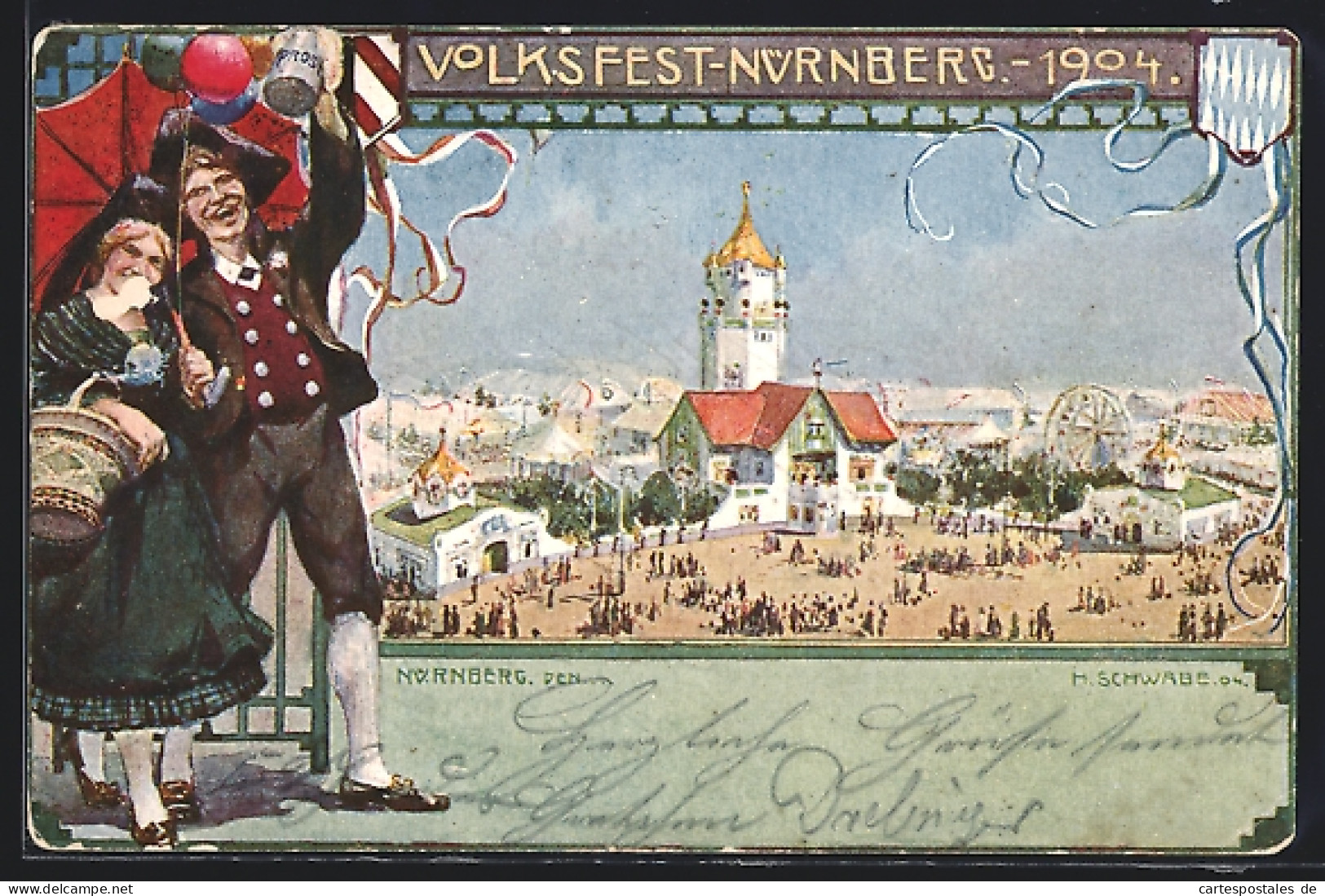 Künstler-AK Nürnberg, Volksfest 1904, Festgelände, Ganzsache Bayern  - Cartes Postales
