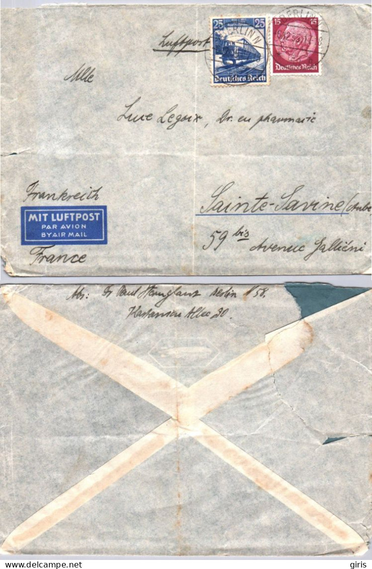 Allemagne - Lettre Poststempel Berlin 1935 - Mit Luftpost - Other & Unclassified