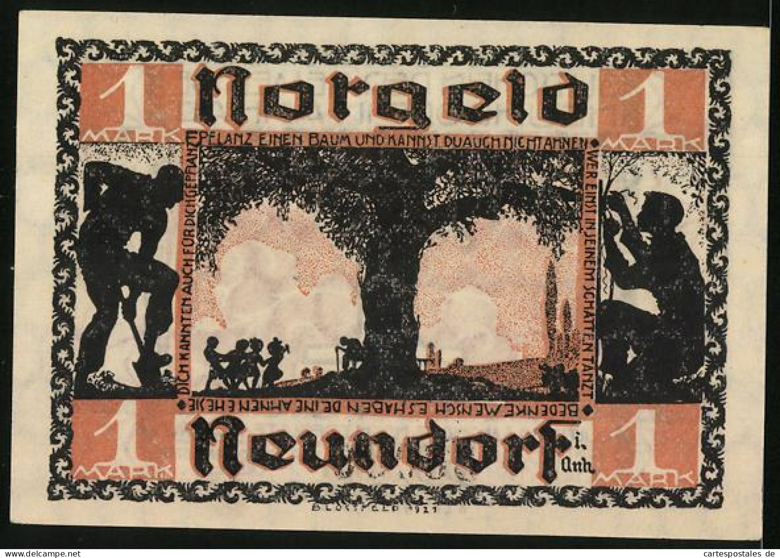 Notgeld Neundorf 1921, 1 Mark, Kinder Und Alter Mann Unter Baum  - [11] Local Banknote Issues