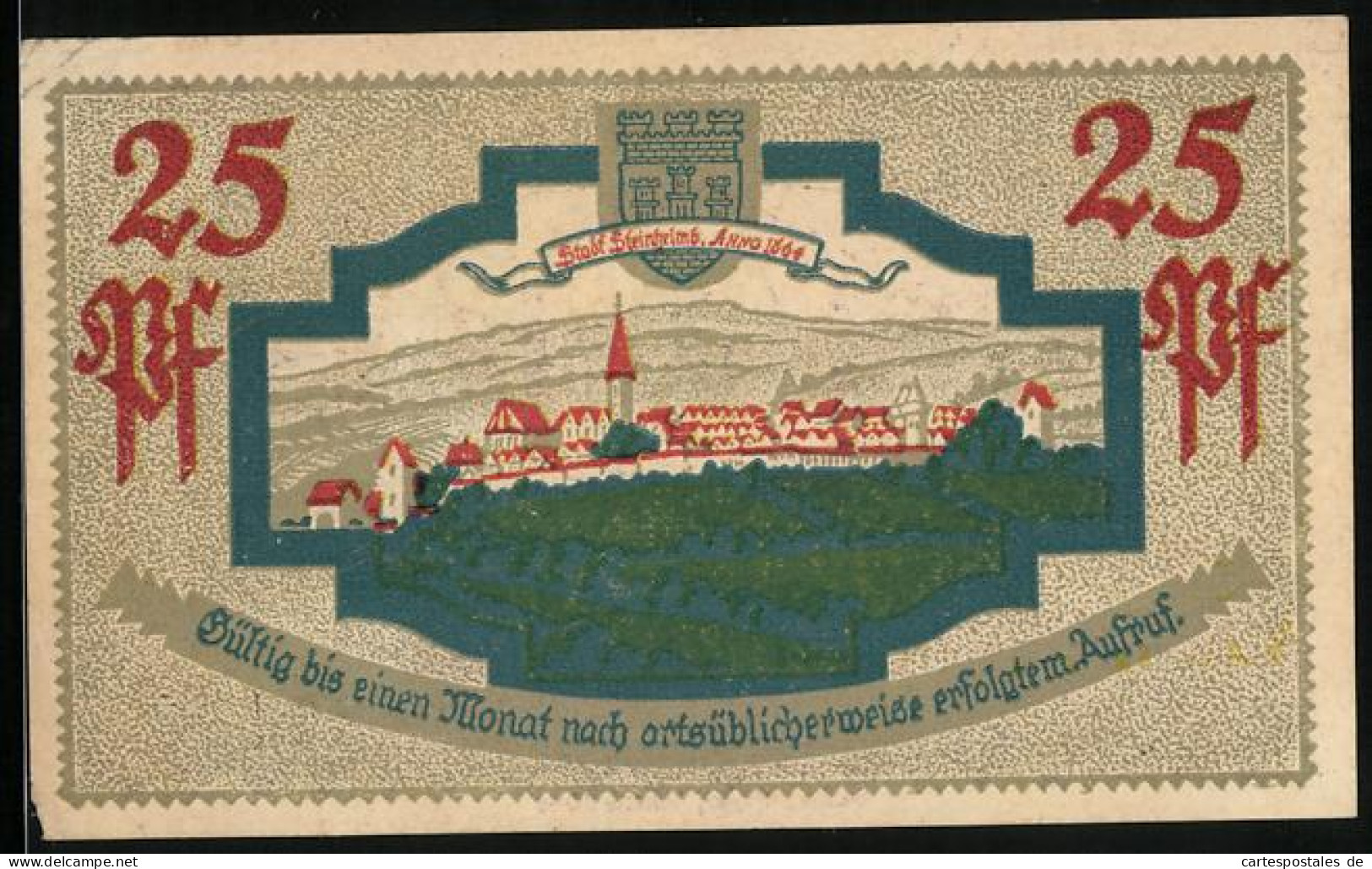 Notgeld Steinheim /Westf. 1921, 25 Pfennig, Ortsansicht Anno 1664  - [11] Local Banknote Issues