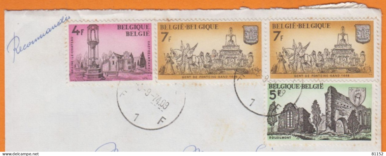 Belgique    Lettre Recommandée De HERSTAL  Avec 4 Timbres 1974   Pour 95300 PONTOISE - Brieven En Documenten
