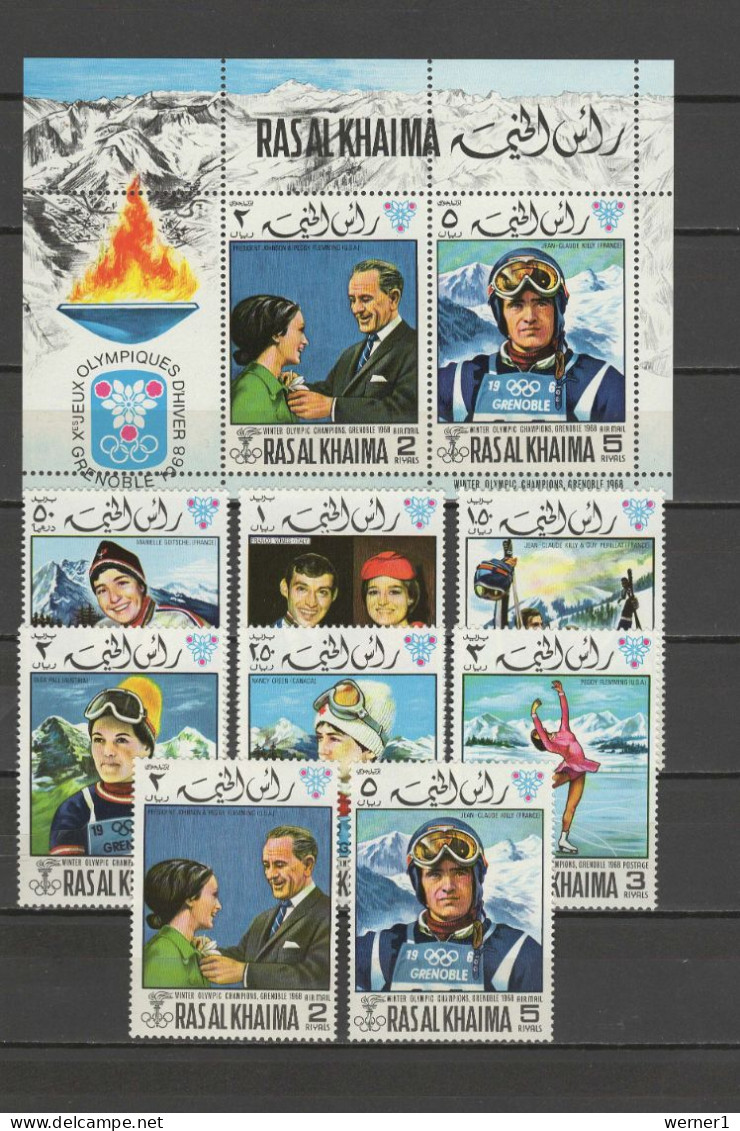 Ras Al Khaima 1968 Olympic Games Grenoble Set Of 8 + S/s MNH - Winter 1968: Grenoble