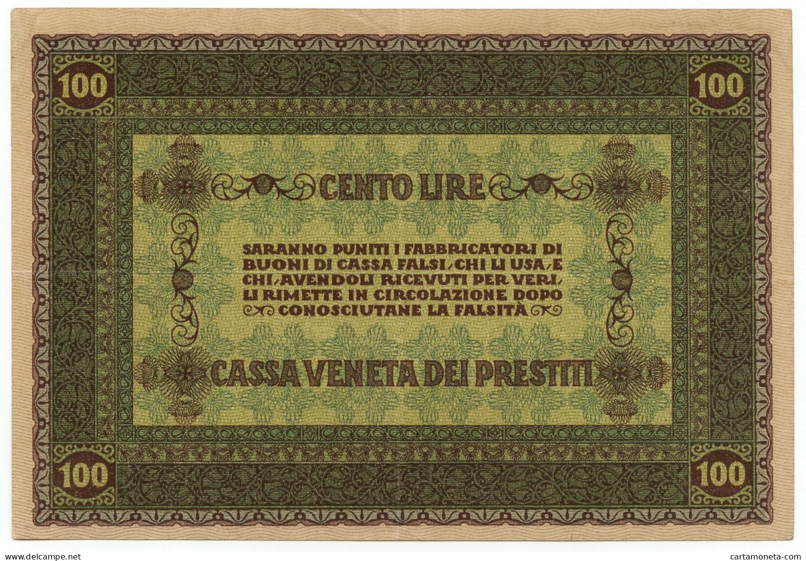 100 LIRE CASSA VENETA DEI PRESTITI OCCUPAZIONE AUSTRIACA 02/01/1918 QSPL - Besetzung Venezia