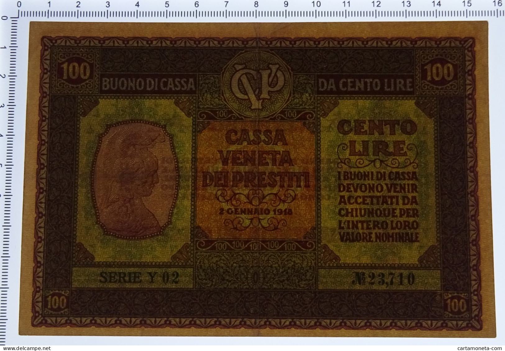 100 LIRE CASSA VENETA DEI PRESTITI OCCUPAZIONE AUSTRIACA 02/01/1918 QSPL - Besetzung Venezia