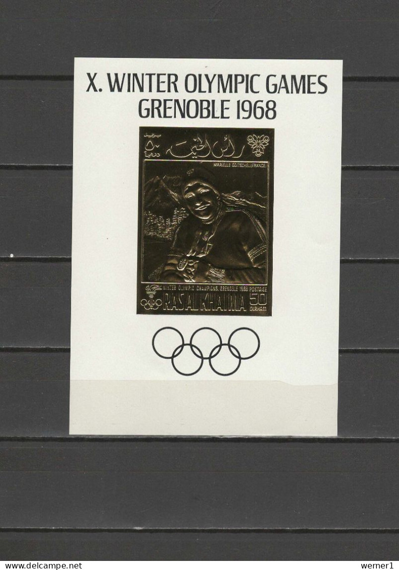 Ras Al Khaima 1968 Olympic Games Grenoble Gold S/s MNH - Hiver 1968: Grenoble