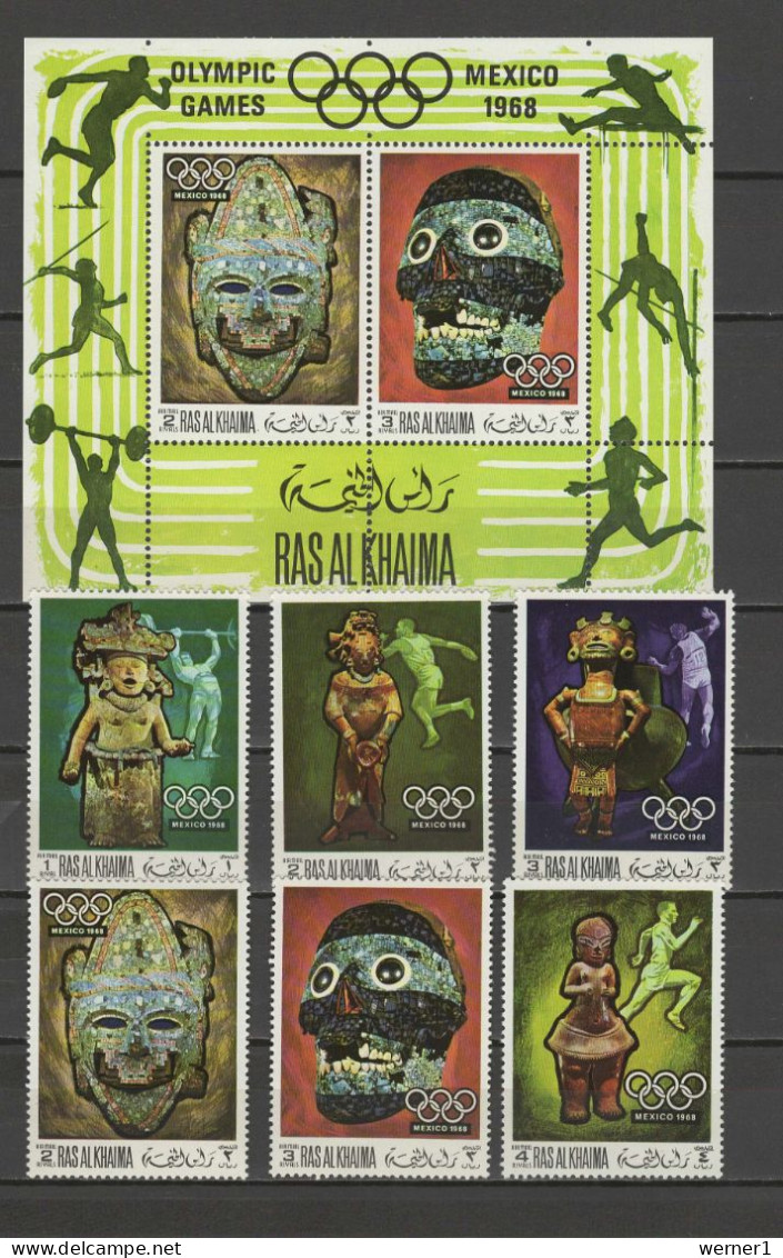 Ras Al Khaima 1968 Olympic Games Mexico Set Of 6 + S/s MNH - Sommer 1968: Mexico